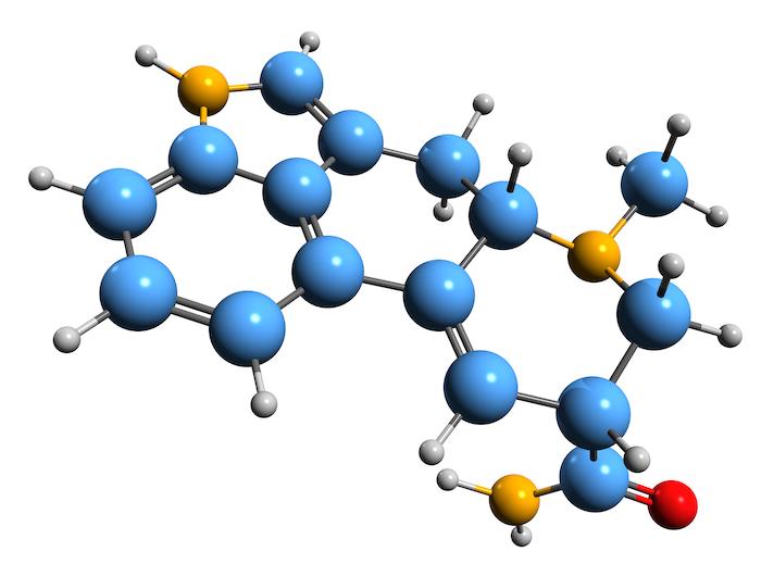 2M1HH64 3D image of Ergine skeletal formula - molecular chemical structure of ergot alkaloid isolated on white background