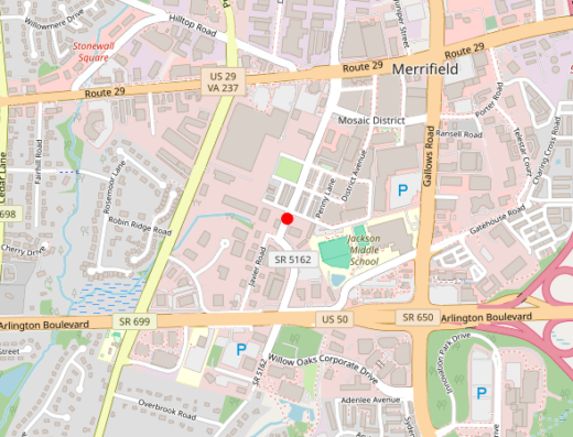 Map showing location of Adam O'Neill & Associates in Fairfax, VA