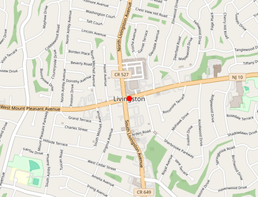 Map showing location of AgeWell MD in Livingston, New Jersey