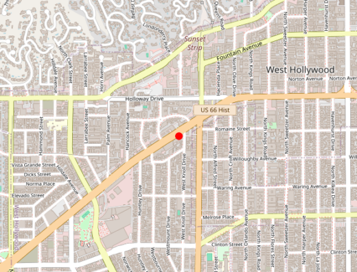 Map showing location of Beverly Hills Rejuvenation Center in West Hollywood, California