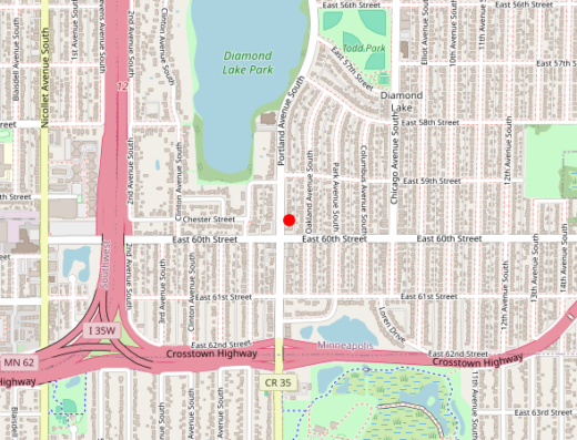 Map showing location of Diamond Lake Clinic in Minneapolis, MN
