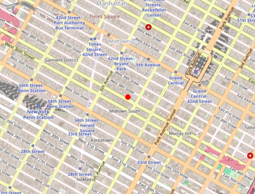 Map showing location of Dr. Neil Paulvin, DO in New York City, New York