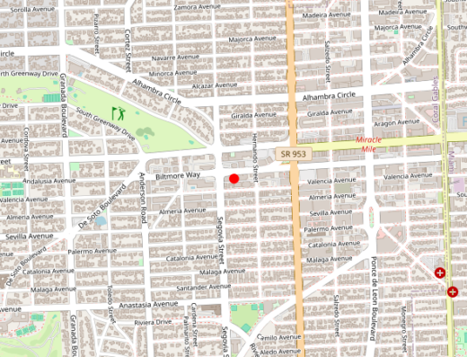 Map showing location of Gentera Center for Precision Medicine in Coral Gables, Florida