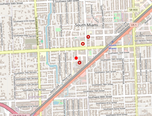 Map showing location of Miami Stem Cell in South Miami, Florida