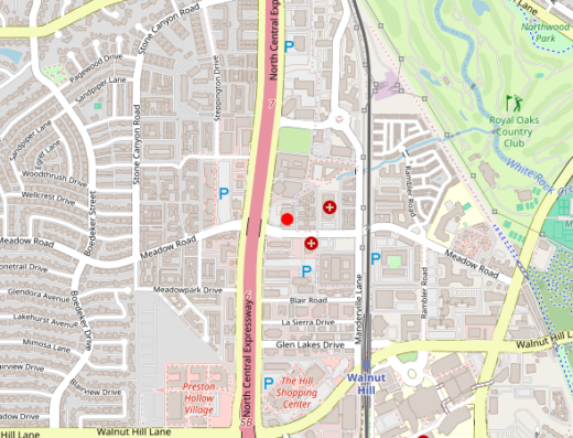 Map showing location of Mind + Body Medicine in Dallas, TX