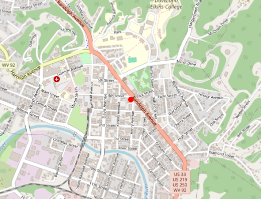 Map showing location of Mountain Healing in Elkins, WV