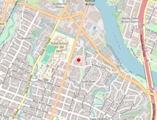 Map showing location of Nirvanix Health in Austin, Texas