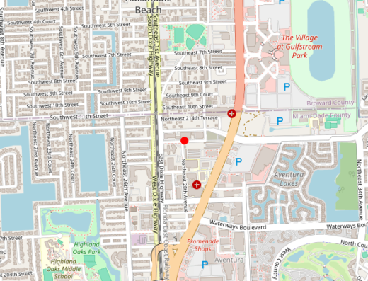 Map showing location of Optimal Health Miami in Aventura, Florida