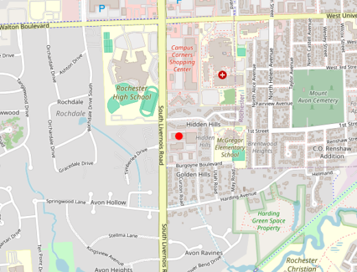 Map showing location of Rochester Center for Behavioral Medicine in Rochester Hills, MI