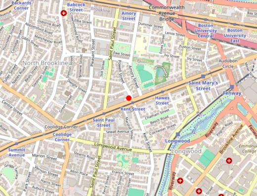Map showing location of Stella Mental Health in Brookline, MA