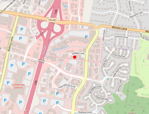 Map showing location of The Dearing Clinic in Brentwood, Tennessee