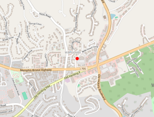 Map showing location of Vitality Medical Wellness Center in Nashville, Tennessee